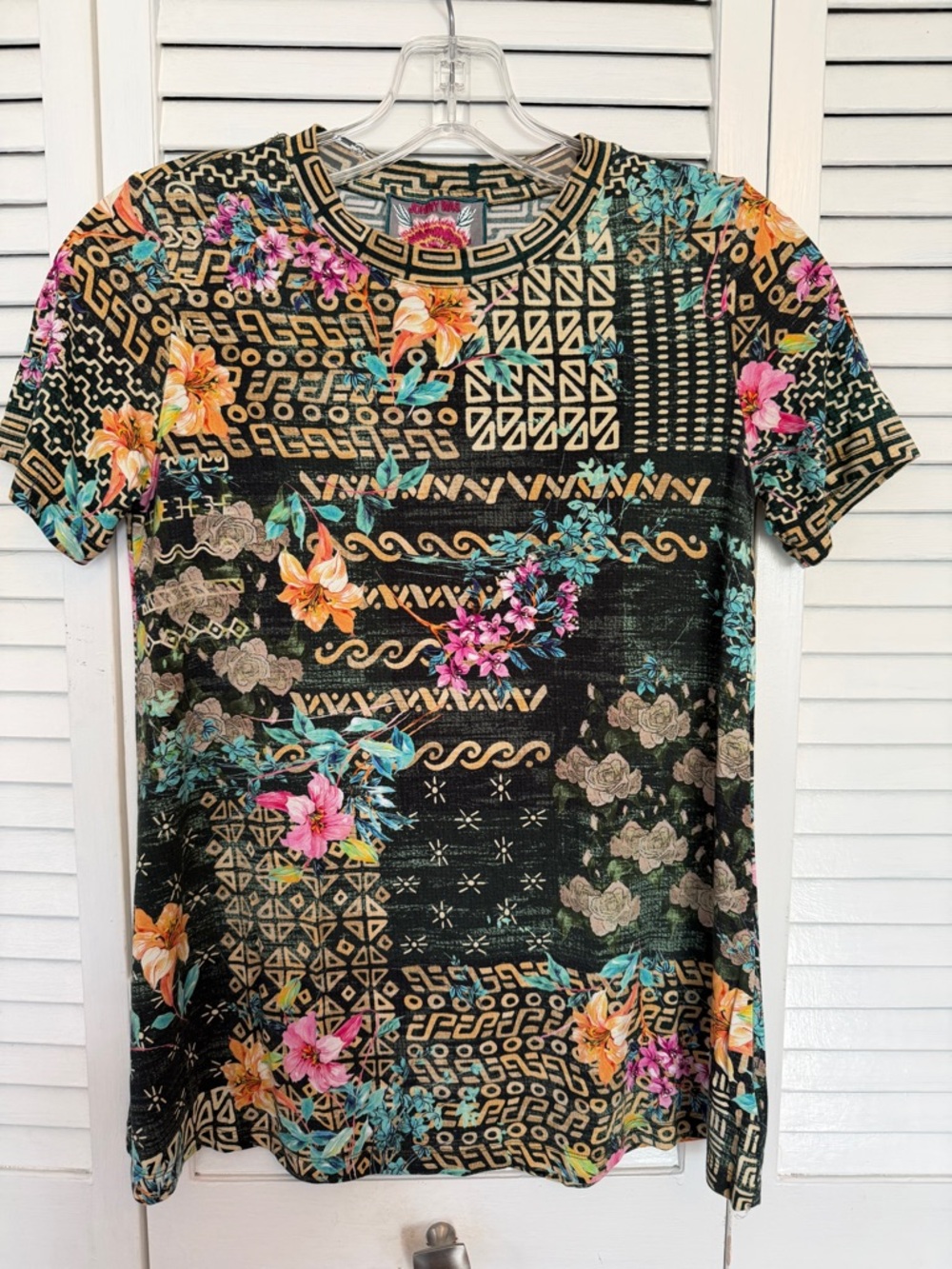 Johnny Was Floral Geometric Short Sleeve Top -